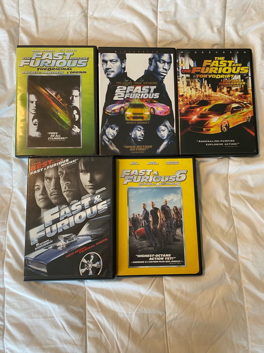 Fast & Furious Movie DVD Collection - Yellow, Black, Green, Blue Covers